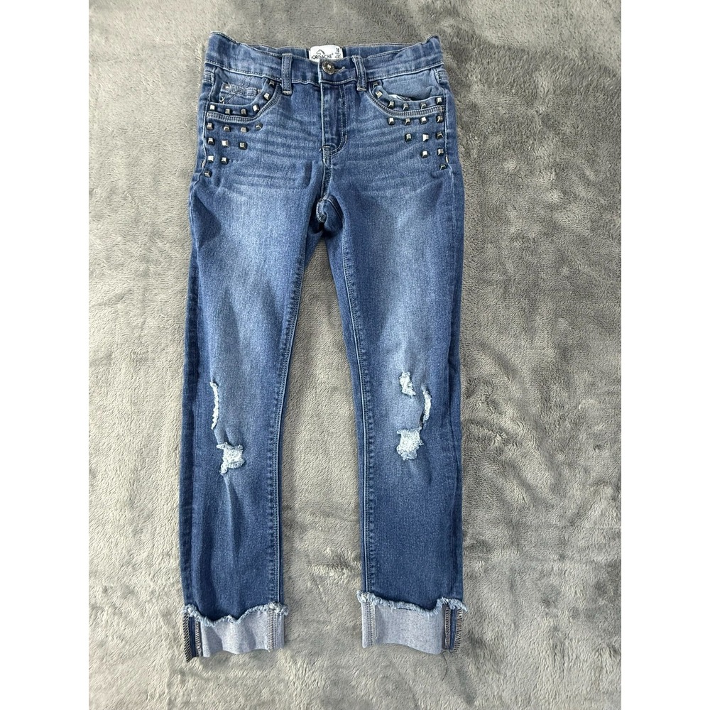 Jordache Girl's Size 10 Jeans Distressed Studded Skinny Cuffed Style#JZ24613C1